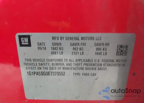 2014 Chevrolet Cruze Ls from USA, damaged, VIN 1G1PA5SG9E7370552